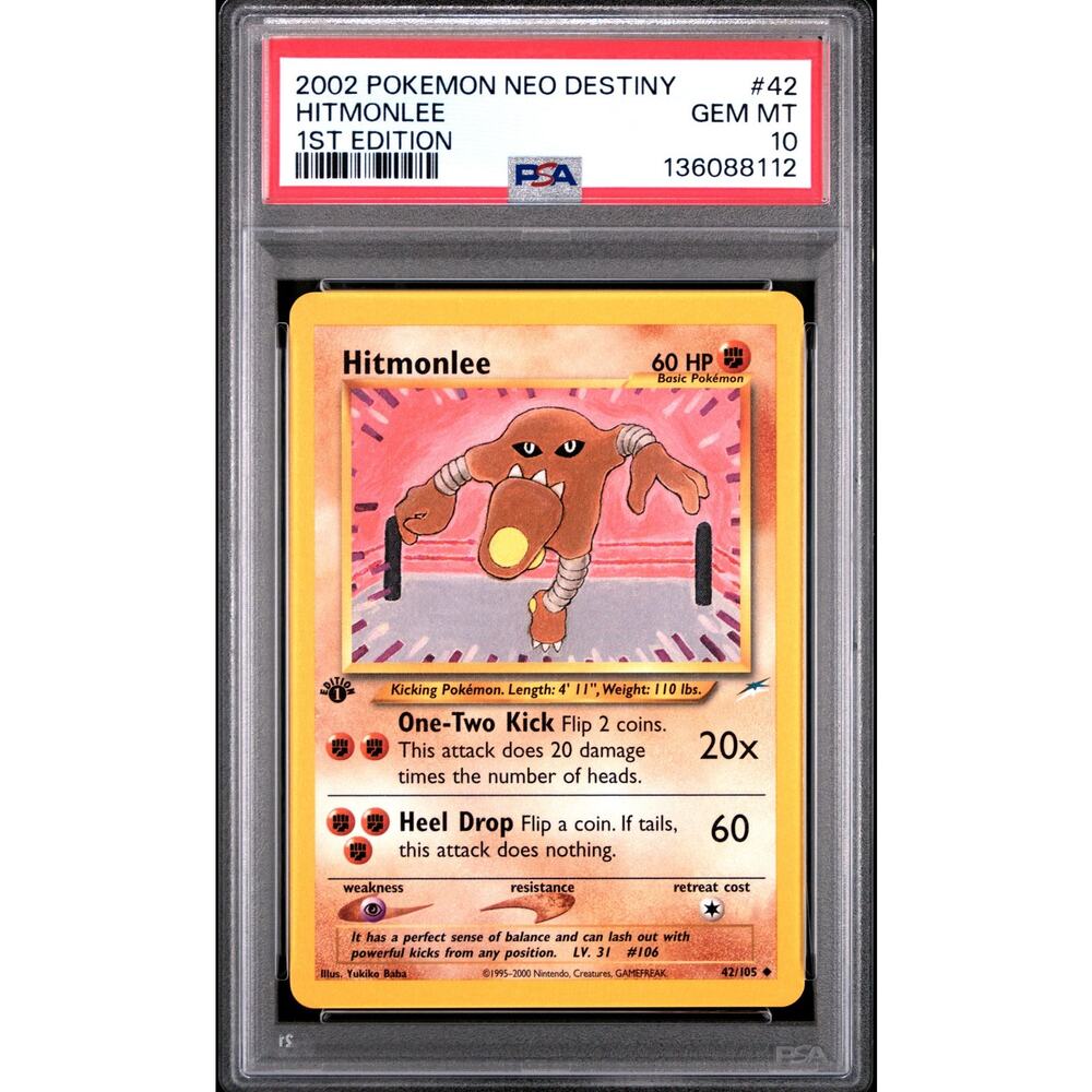 PSA 10 GEM MINT Hitmonlee 42/105 Pokémon 2002 Neo Destiny Uncommon Non Holo Card